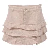 Blush pink cotton-blend broderie anglaise tiered ruffle mini-skirt