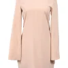 Blush pink polyester crepe jewel neck A-line shift mini dress