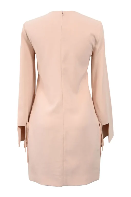 Blush pink polyester crepe jewel neck A-line shift mini dress