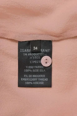 Blush pink semi-sheer silk georgette flounce-style round-neck Mara blouse featuring tonal broderie trim and three-quarter sleeves