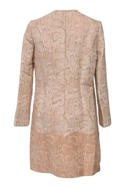 Blush polyester-blend Alina python jacquard long sleeve shift dress