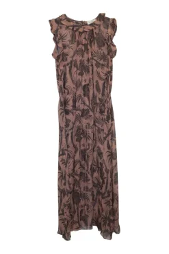Blush polyester-blend botteh floral print ruffle midi A-line dress