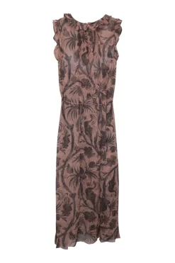 Blush polyester-blend botteh floral print ruffle midi A-line dress