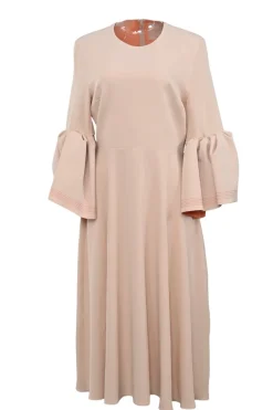Blush polyester-blend flounce sleeve midi A-line dress