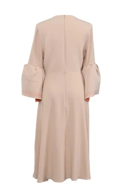 Blush polyester-blend flounce sleeve midi A-line dress