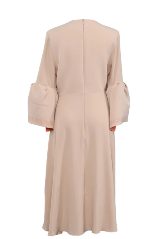 Blush polyester-blend flounce sleeve midi A-line dress