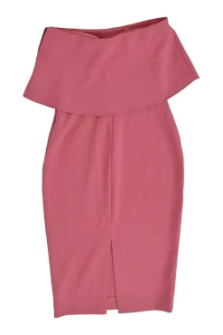 Blush polyester-blend off-shoulder ruffle sheath dress