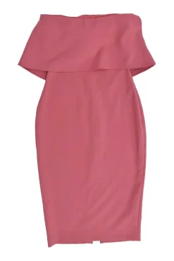 Blush polyester-blend off-shoulder ruffle sheath dress