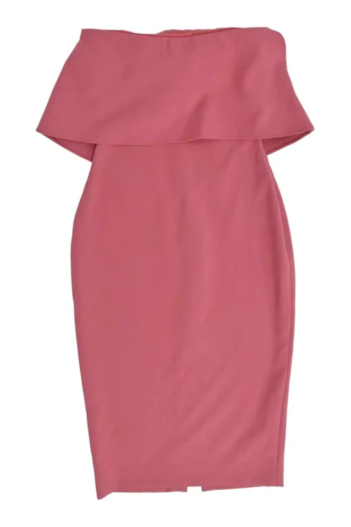 Blush polyester-blend off-shoulder ruffle sheath dress