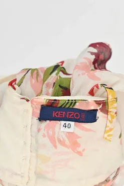 Blush semi-sheer crinkle silk floral print swing-style camisole with fixed criss-cross straps