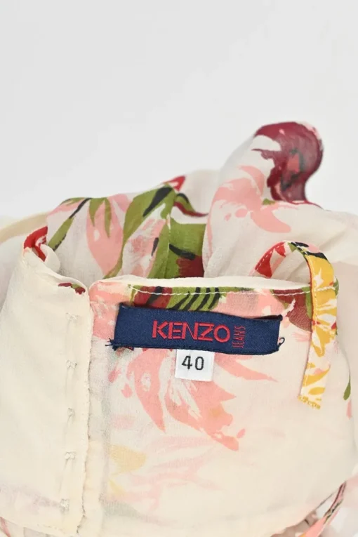 Blush semi-sheer crinkle silk floral print swing-style camisole with fixed criss-cross straps
