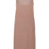 Blush semi-sheer glitter jersey knit slip dress with square neckline and fixed spaghetti straps