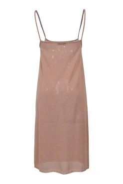 Blush semi-sheer glitter jersey knit slip dress with square neckline and fixed spaghetti straps