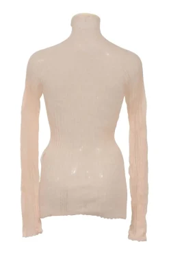 Blush semi-sheer mohair-blend wide gauge rib funnel collar long sleeve second-skin knit top