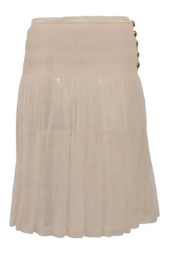 Blush semi-sheer polyester drop-waist plissé skirt