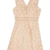 Blush semi-sheer polyester Bilali guipure lace Bilali plunge neck A-line midi dress