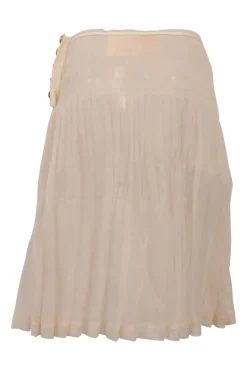 Blush semi-sheer polyester drop-waist plissé skirt