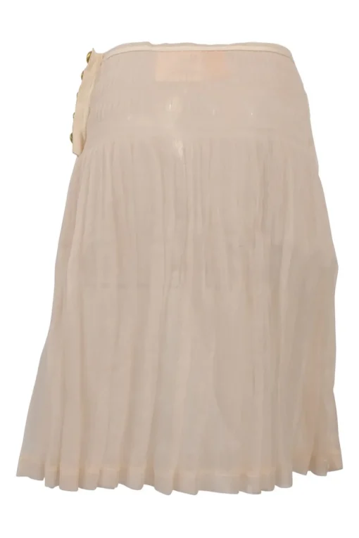 Blush semi-sheer polyester drop-waist plissé skirt