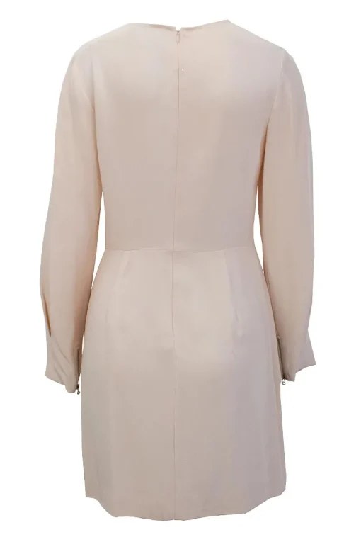 Blush silk midi dress with long sleeves and twist front