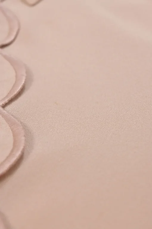 Blush silk spread collar button-front shirt with scalloped placket