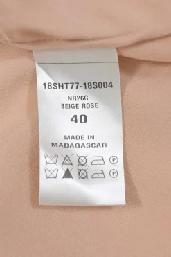 Blush silk spread collar button-front shirt with scalloped placket