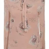 Blush silk-blend abstract floral print pussy-bow blouse