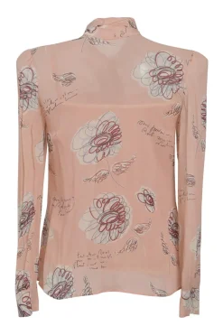 Blush silk-blend abstract floral print pussy-bow blouse