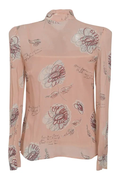 Blush silk-blend abstract floral print pussy-bow blouse