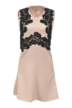 Blush silk-blend guipure lace-trimmed sleeveless mini dress