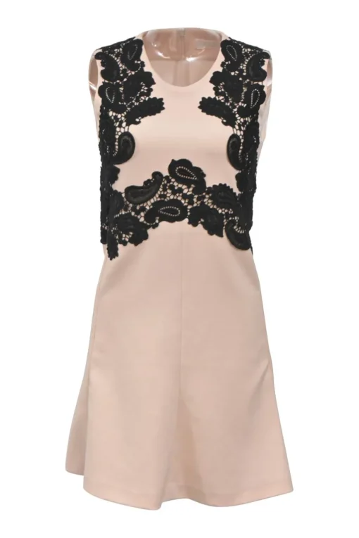 Blush silk-blend guipure lace-trimmed sleeveless mini dress