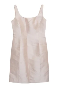 Blush silk-blend satin square neckline mini sheath dress