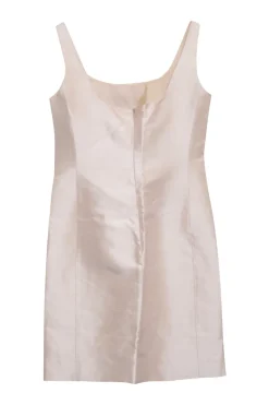 Blush silk-blend satin square neckline mini sheath dress