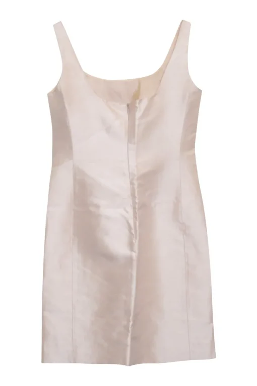 Blush silk-blend satin square neckline mini sheath dress