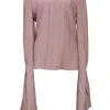 Blush viscose stripe jacquard trumpet sleeve pullover blouse