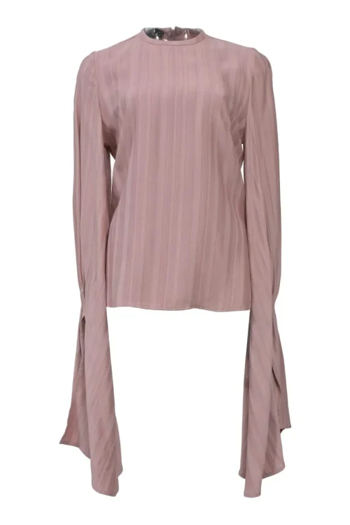Blush viscose stripe jacquard trumpet sleeve pullover blouse