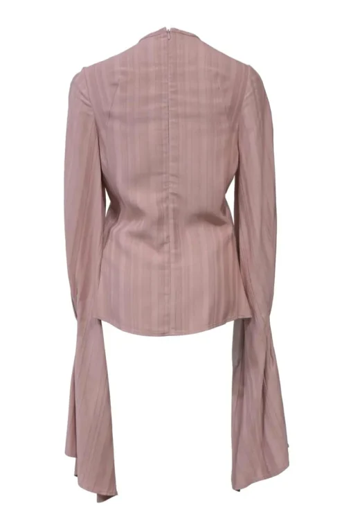 Blush viscose stripe jacquard trumpet sleeve pullover blouse