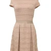 Blush viscose-polyamide blend fully-fashioned racked 3D knit short sleeve A-line knee-length dress