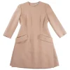 Blush wool-blend melton pullover crewneck tailored crop sleeve A-line dress with slanted hip flap pockets