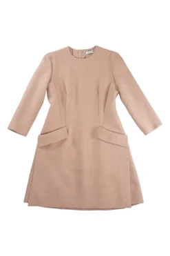 Blush wool-blend melton pullover crewneck tailored crop sleeve A-line dress with slanted hip flap pockets