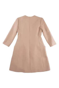 Blush wool-blend melton pullover crewneck tailored crop sleeve A-line dress with slanted hip flap pockets