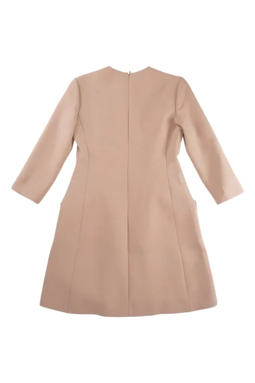 Blush wool-blend melton pullover crewneck tailored crop sleeve A-line dress with slanted hip flap pockets