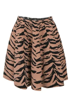 Blush wool-blend tiger intarsia knit circle skirt