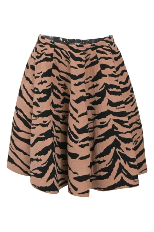 Blush wool-blend tiger intarsia knit circle skirt