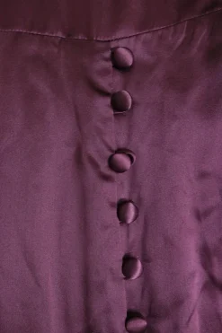 Bordeaux silk satin pullover high-collar foulard A-line dress with keyhole back
