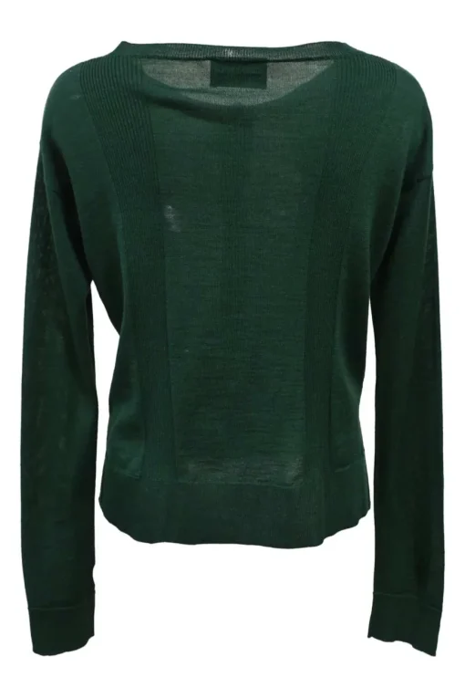 Bottleneck green wool-silk blend striped interlock jersey knit button-front cardigan