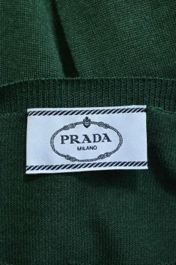 Bottleneck green wool-silk blend striped interlock jersey knit button-front cardigan