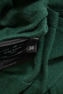 Bottleneck green wool-silk blend striped interlock jersey knit button-front cardigan
