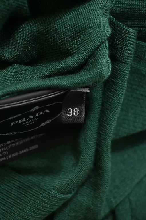 Bottleneck green wool-silk blend striped interlock jersey knit button-front cardigan