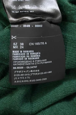 Bottleneck green wool-silk blend striped interlock jersey knit button-front cardigan