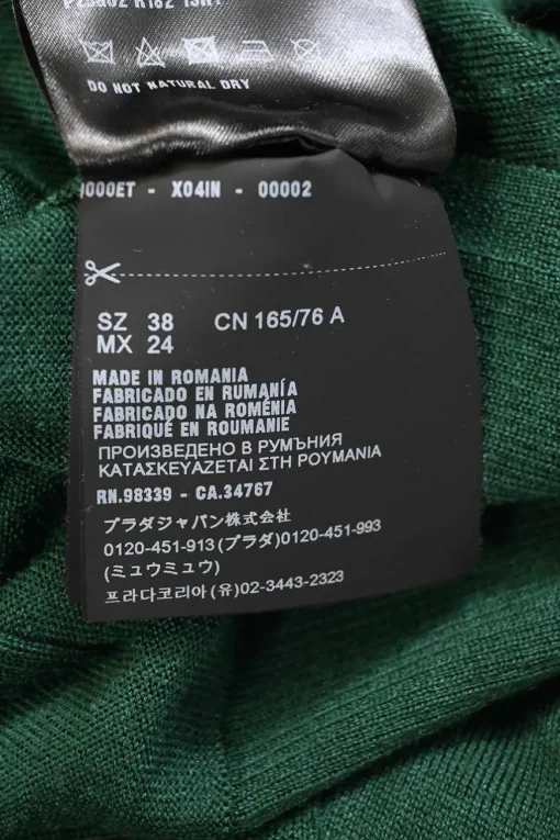 Bottleneck green wool-silk blend striped interlock jersey knit button-front cardigan